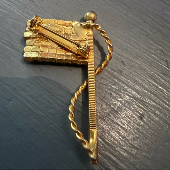 Gold Tone Rhinestone Flag Pin - Picture 5 of 5
